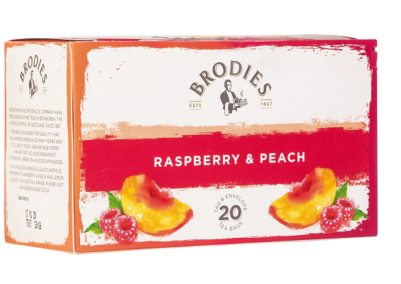 Brodies Raspberry & Peach Tag & Envelope Tea Bags 20s