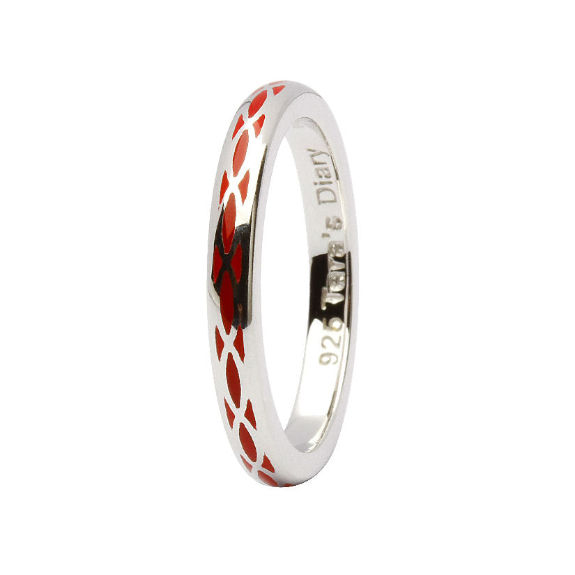 Red Enamel Helix Silver Stacking Ring