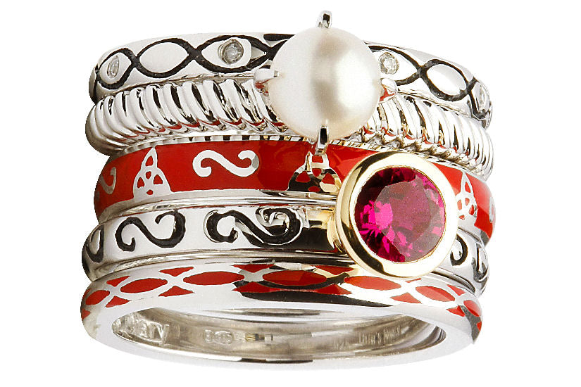 Red Enamel Trinity Silver Stacking Ring