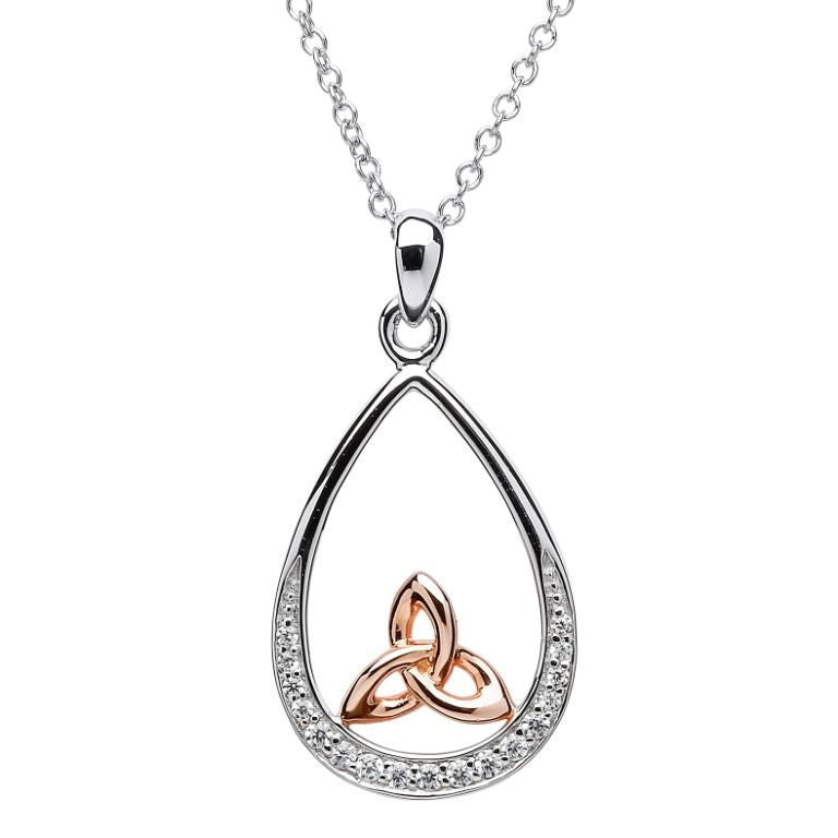 Silver Trinity Knot Stone Set Rose Gold Plated Necklace