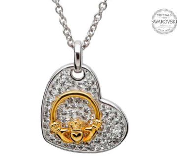 Claddagh Heart Necklace Encrusted With Crystals
