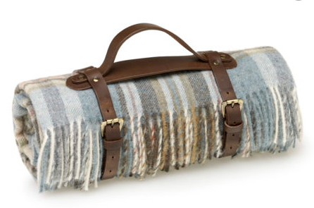 Glen Coe Aqua Picnic Blanket with Leather Straps