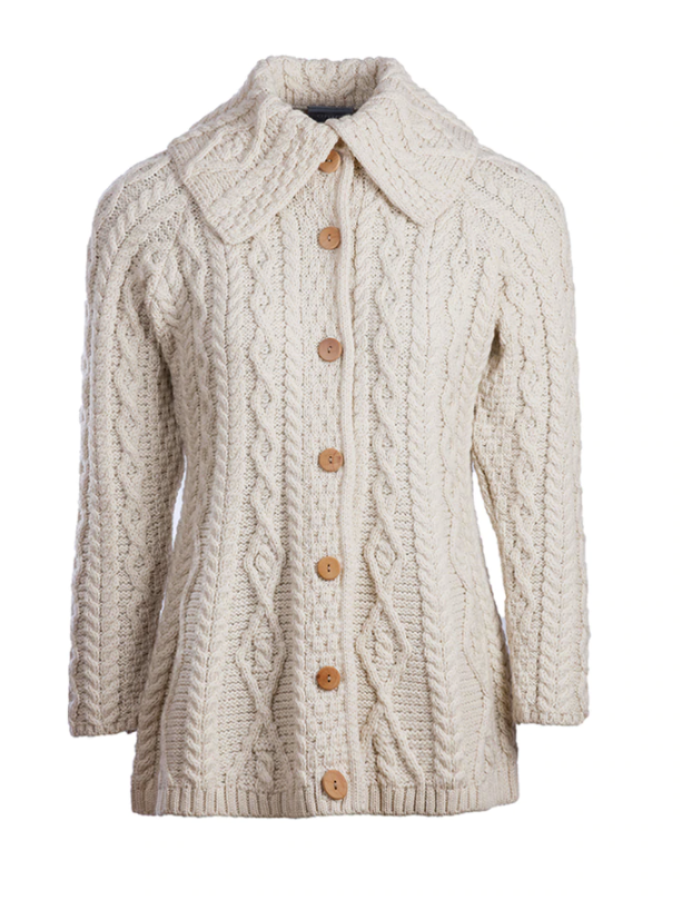 Super Soft Merino Wool Button Up Flared Aran Cardigan