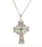 Silver Emerald Set Celtic Knot Design Cross