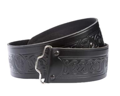 Embossed Black Leather Kilt Belt