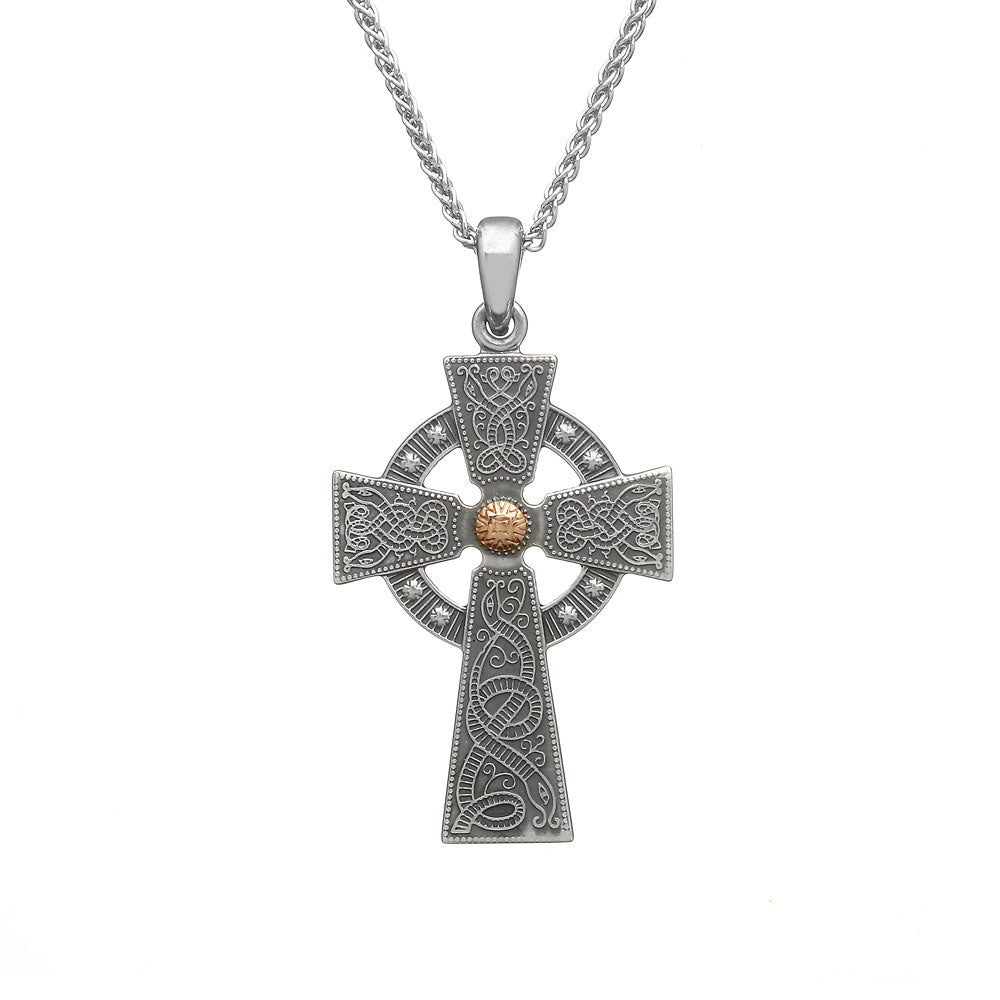 Antique Silver Cross Celtic Warrior ® – Medium with Rose Gold Plated Bead