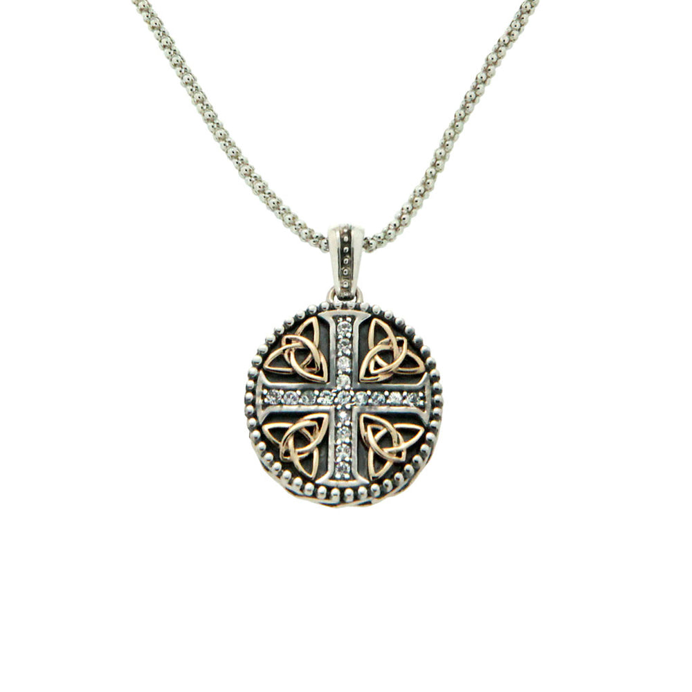 White Sapphire Trinity Cross Oxidized Pendant