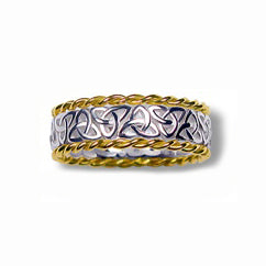 Silver and 10k Yellow Gold Narrow Trinity Knot Weave Band