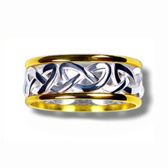 Silver and 10k Yellow Gold Wide Celtic Heart Knot Band