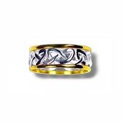 Silver and 10k Yellow Gold Narrow Celtic Heart Knot Band