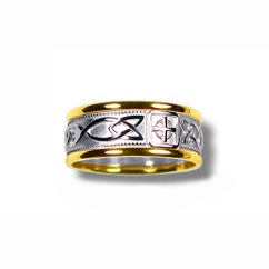Silver and 10k Yellow Gold Wide Claddagh Band