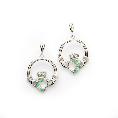 Silver Green/CZ Claddagh Earrings