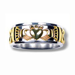 Silver and 10k Yellow Gold Wide Claddagh Band