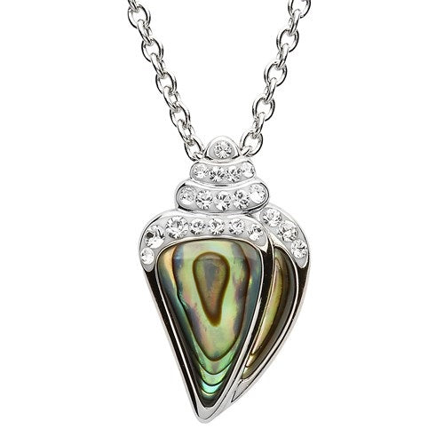 Shell Necklace with Abalone and White Crystals