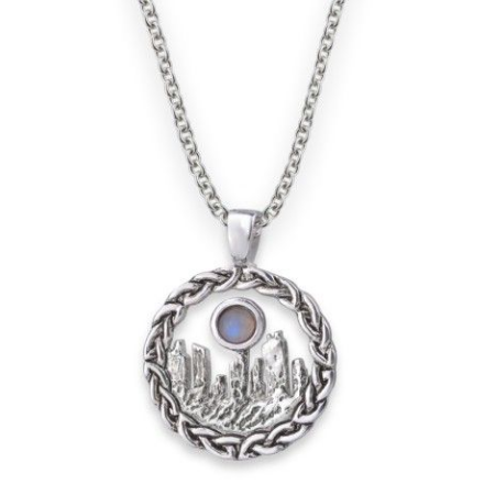 Large Outlander Inspired Standing Stones Rhodium Plated Pendant with Moonstone