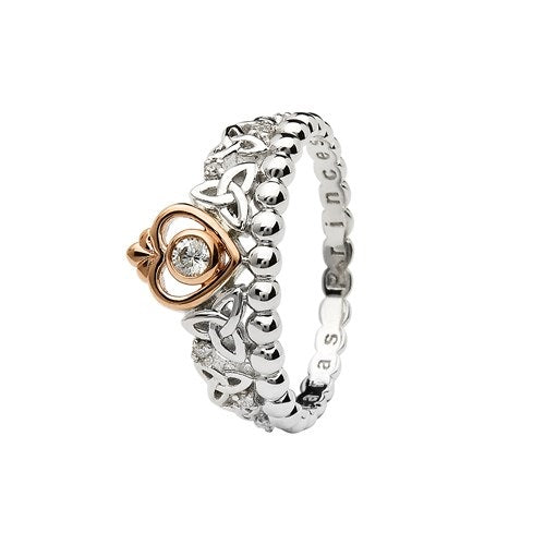 Silver Tara's Princess Heart Trinity Ring Adorned With A Crystal