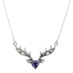Scottish Highland Silver Stag Necklace with Amethyst Colour Stone