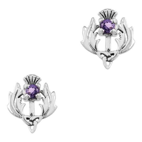 Scottish Thistle Earrings with Amethyst Coloured Stone