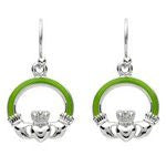 PlatinumWare Green Enamel Claddagh Earrings