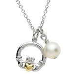 PlatinumWare Gold Heart Claddagh with Pearl Pendant