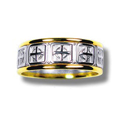 Silver and 10k Yellow Gold Wide Contemporary Celtic Cross Band